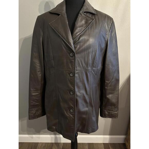 Men's Chocolate Leather Button Front Jacket w/ Thinsulate Removable Liner XL